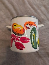 Vintage 4 Quart Enameled Soup Stock Pot with Strainer Insert Seafood Vegetables