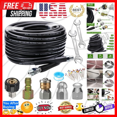 #ad Sewer Jetter Kit 50FT for Pressure Washer 5800PSI Drain Cleaner Hose 1 4 Inc... $83.99