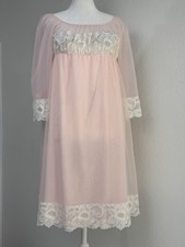VTG Pink Sheer Lace Nightgown Romantic Babydoll Aristocraft USA Made S