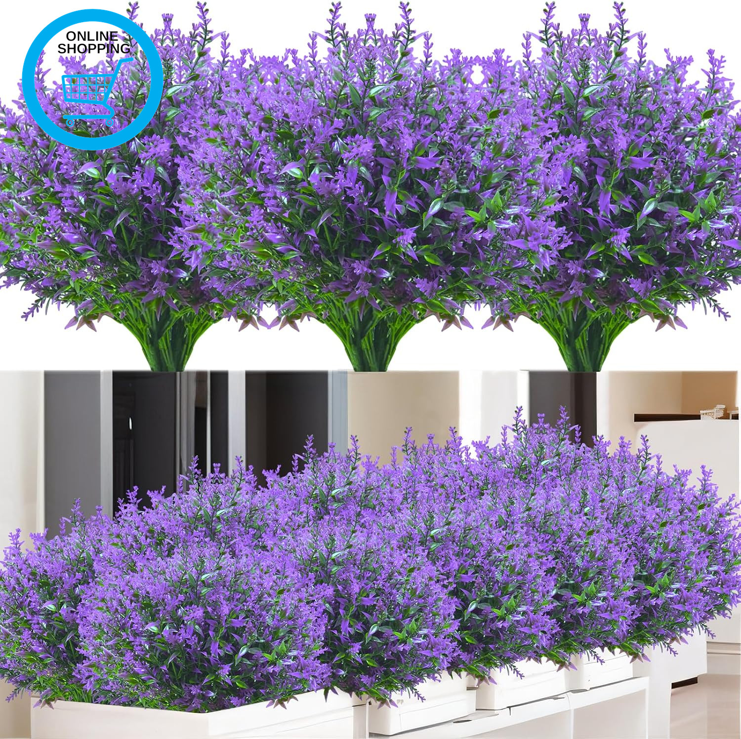12 Bundles Artificial Lavender Outdoor, Decorative Fake Flowers UV Resistant Pla
