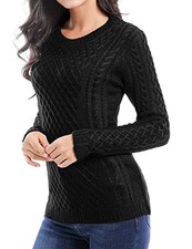Women Crew Neck Knit Stretchable Elasticity Long Sleeve Sweater XX-Large Black