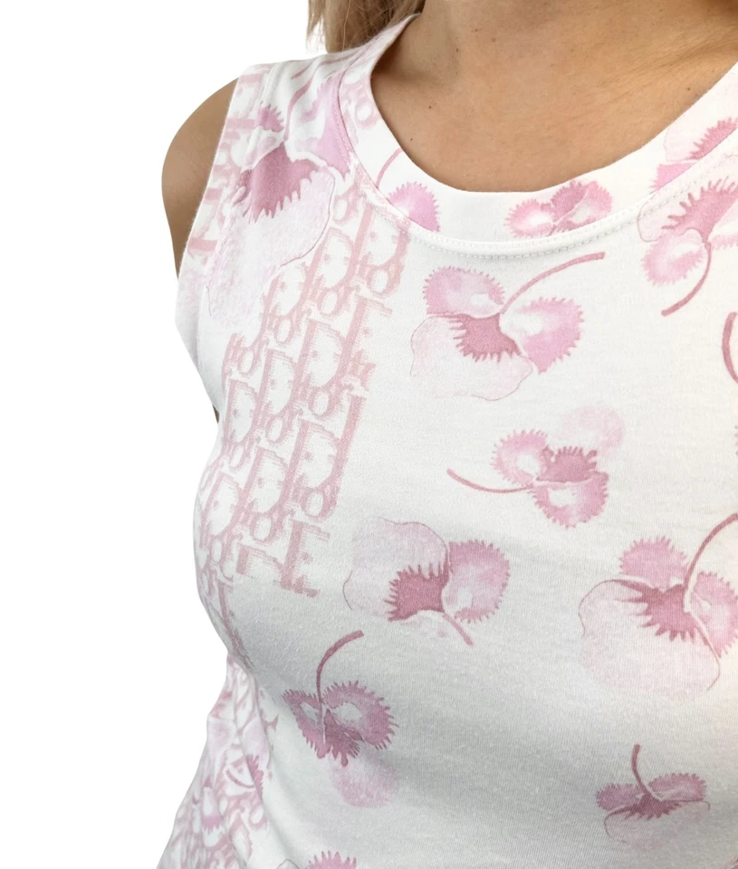 Camiseta sin mangas Christian Dior Vintage 2005 Logo Trotter Monograma #38 Rosa Flor Foto 3 de 4