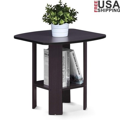 Dark Walnut 2 Tier Side Table Open Shelf Storage Unit Ideal Living Room New