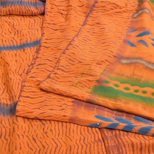 Sanskriti Vintage Orange Leheria Saree Pure Crepe Silk Printed Fabric 5 Yd Sari