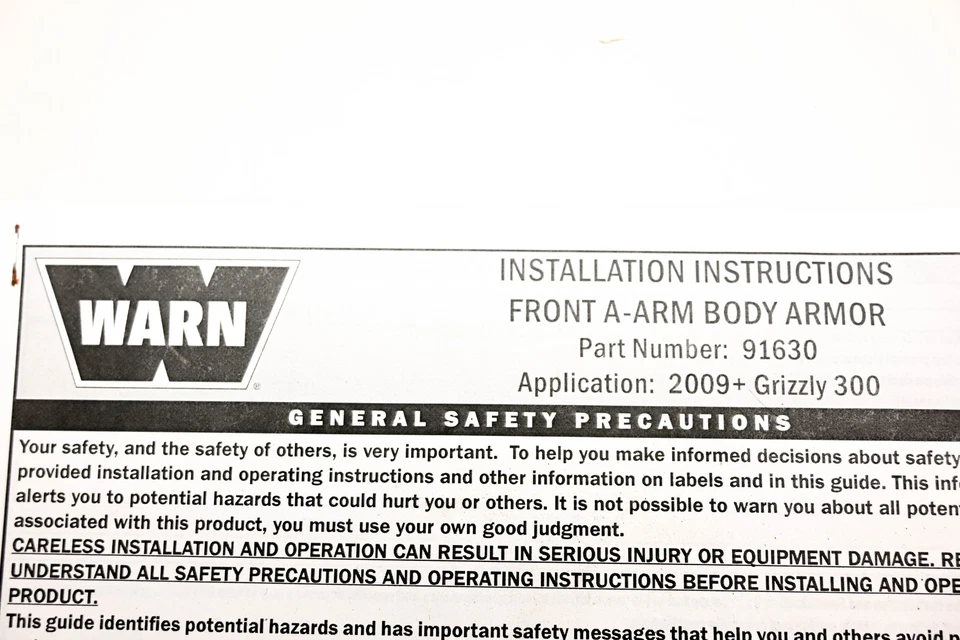 Warn 91630 Armadura Delantera Brazo A Protectores CV Placas Deslizantes Yamaha Grizzly 300 Nuevo de Lote Antiguo Foto 3 de 3