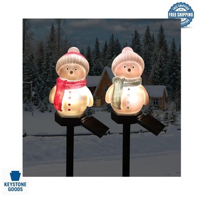 2Pcs Solar Snowman & Santa Outdoor Pathway Christmas Lights, Blue LED Decor