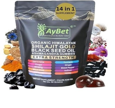 AyBet Organic Himalayan Shilajit Gold Gummies for Men and Women, Black Seed Oil,
