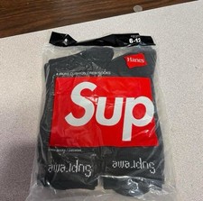 Supreme x Hanes Crew Socks Black 4 Pack Size 6-12 Cotton Comfort Streetwear