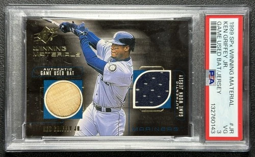 KEN GRIFFEY JR. PSA 3 1999 SPX #JR WINNING MATERIALS GAME-USED BAT JERSEY 0143