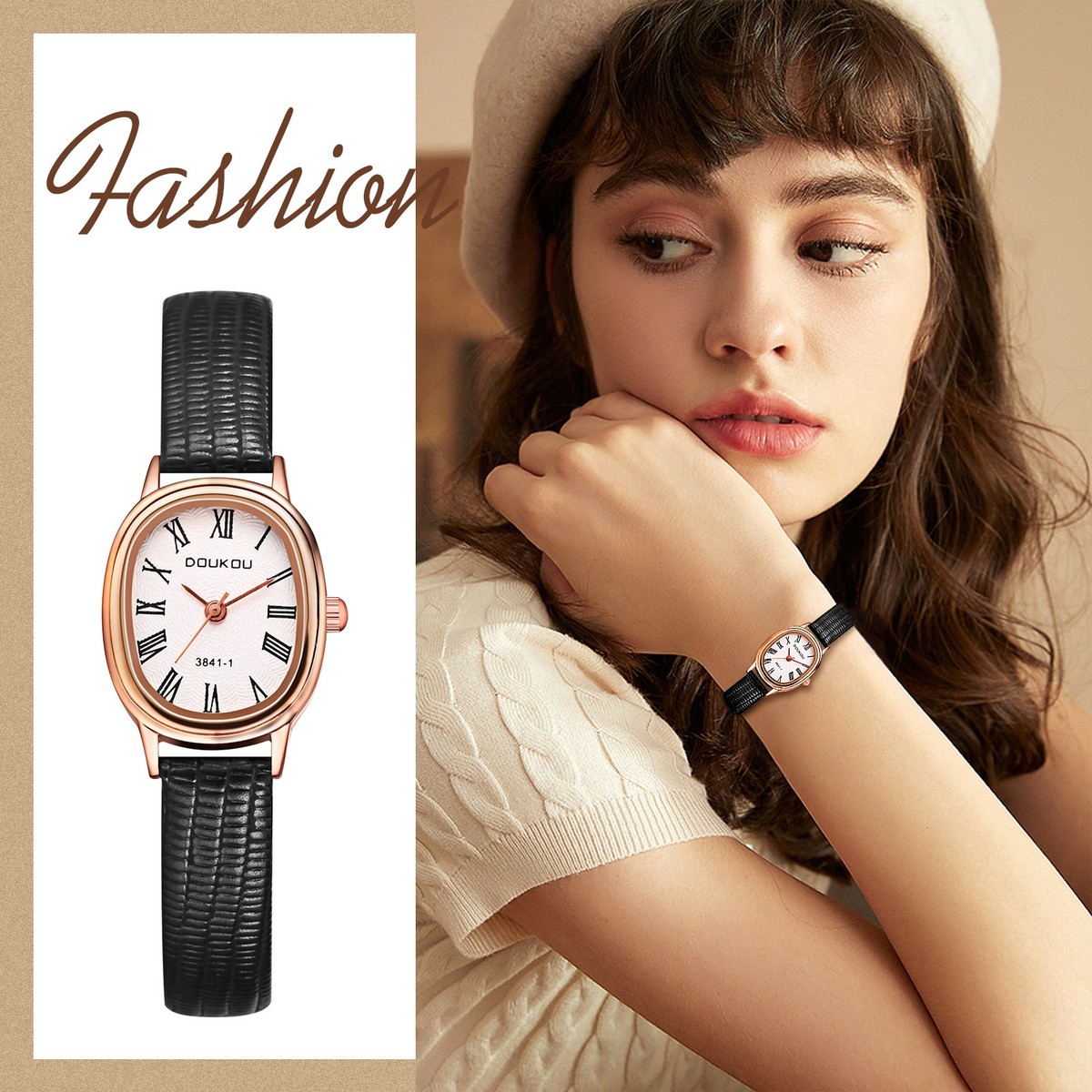 New Womans Roman Numerals Pink Faux Leather Analog Quartz Blu-ray Wrist Watch Fashionable-Quartz-Watch-Roman  main image 3