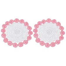 2Pcs Crochet Handmade Doilies 8.2" Placemats Lace Coasters White, Pink