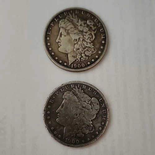 1900 Morgan Silver Dollar Coins Lot of 2 Circulated 0.9 Fineness Silver