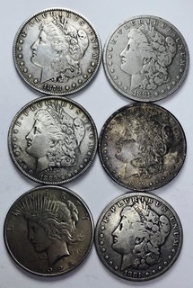 LOT OF 6 MIXED DATE U.S. CONSTITUTIONAL SILVER DOLLARS NR #C1925