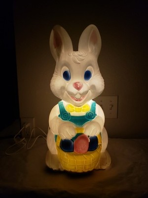 EASTER BUNNY Rabbit Basket Eggs Blow Mold 19  General Foam Plastics W/light