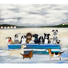 Twelve Wet Paws Dogs Fine Art Blank Greeting / Birthday Card - Dog Beach Huts