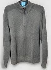 Eddie Bauer Sweater Mens XL Olive Green 1/4 Zip Pullover 100% Cotton Preppy