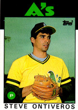 Steve Ontiveros A's 1986 Topps Rookie RC Baseball Card #507. rookie card picture