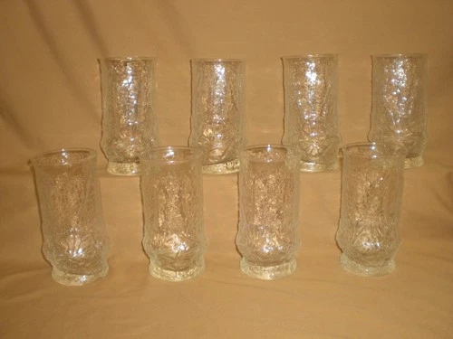 "RAINFLOWER" 16 OZ TUMBLERS-ANCHOR HOCKING-VTG-SLIGHTLY IRIDESCENT LOOK-SET OF 8