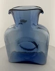 Blenko 384 Glass Double Spout Water Pitcher Electric Blue Sticker & Etched 2007