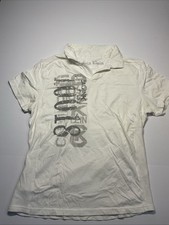 Calvin Klein Polo Shirt Men's Medium White Graphic Print Cotton Slim Fit CEB932