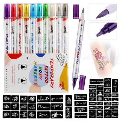 HAWINK Temporary Tattoo Markers for Skin, 10 Body Markers + 20 Large Tattoo