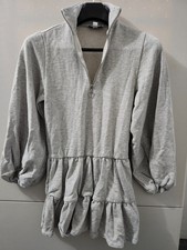 Topshop Dress Womens 2 Mini Sweatshirt Fleece Puff Sleeve Taper Tier Hem 1/4 Zip
