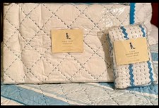 NWT Pottery Barn Quilt Blue Callie Spring Stripe Reversible Toddler Bed/Crib