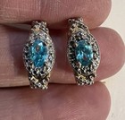 10k Y. Gold Vermeil 925 Sterling Silver Blue CZ & White CZ Halo J Hoop Earrings — photo 1