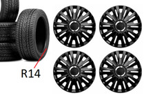FORD FUSION & KA WHEEL TRIMS HUB CAPS PLASTIC COVERS FULL SET BLACK R14 14 INCH