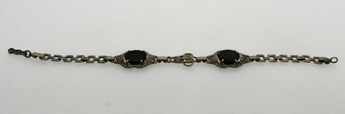 Vintage Sterling Silver Black Onyx and Marcasite Link Bracelet 7 Inches 8.9g