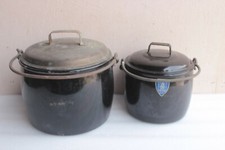 2 pc Vintage Rare Black Enamel Pot Old England Enamel Kitchen Collectible