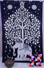 Arazzo Nero Elefante Indiano Copriletto Albero Della Vita Twin Appendi Wall