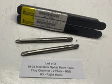 (Qty 2) 10-32 Spiral Point Taps - Plug - 2 Flute - HSS - H3 - RH - Interstate -