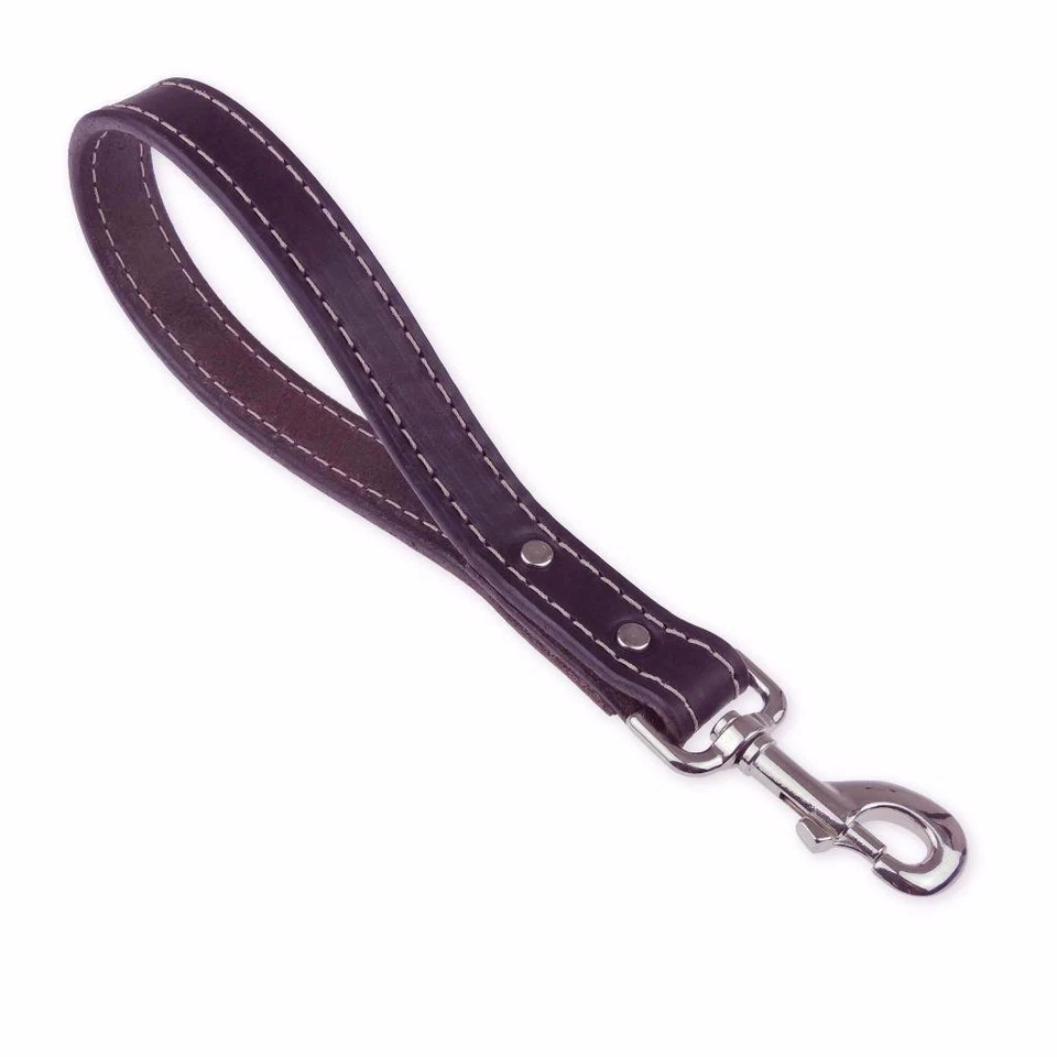 12"_CORREA DE CUERO PARA PERRO_TRÁFICO CORTO PARA MASCOTAS PLOMO_ACENTO COSIDO_AMISH HECHO A MANO Foto 3 de 4