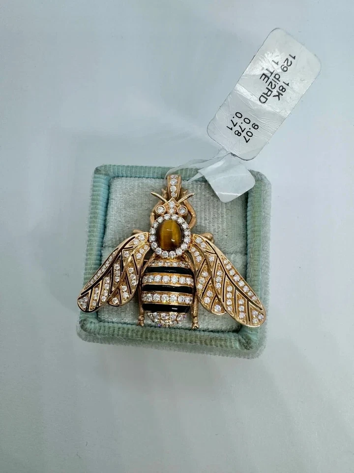 Broche colgante broche abeja miel diamante cultivado en laboratorio corte redondo de 0,78 quilates oro rosa de 14 quilates Foto 4 de 4