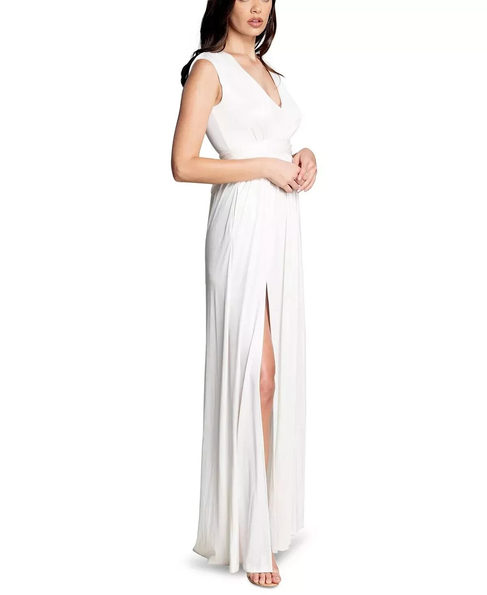 Dress The Population Krista Plunge Neck Side Slit Gown in White Sz XXL Msrp  $268
