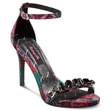 Betseyville High Heel Roses Floral Embellished Sz 7 Ankle Strap SANDAL Stiletto