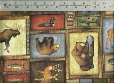 Timberland Trail Moose Elk Deer Wolf Bear Patch 100 Cotton Quilt Fabric BTY
