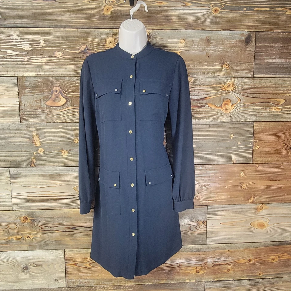 Vestido Camisa Michael Kors Diseñador Azul Marino Talla 2 Foto 2 de 4