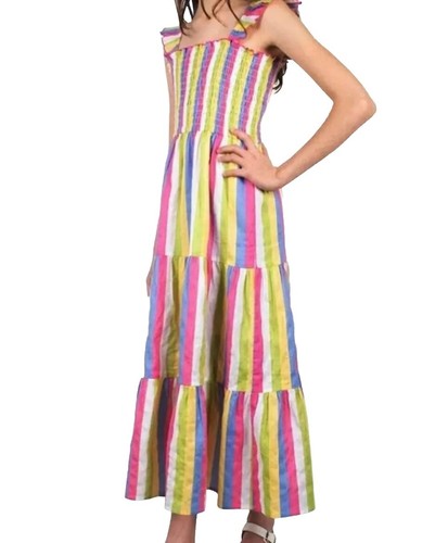 Zunie Girl Girl's Cotton Stripes Any Occasion Ruffled Sleeve Long Dress M