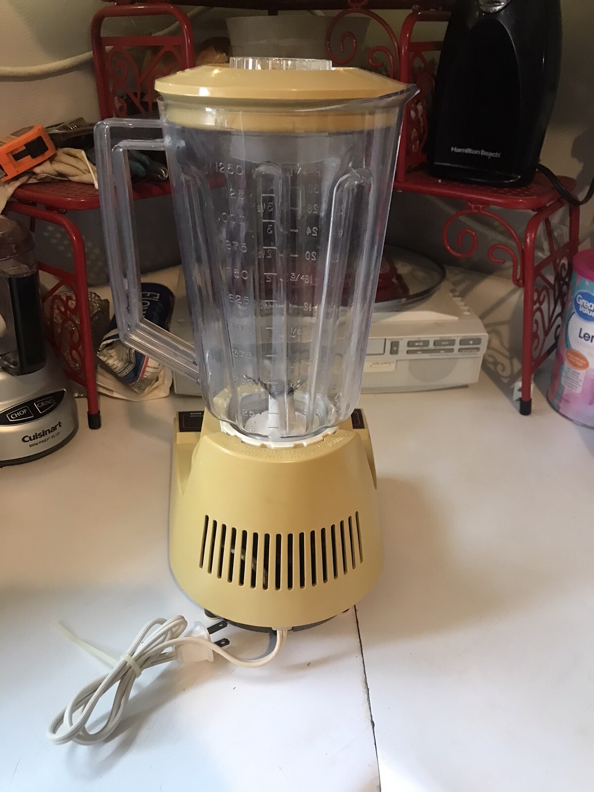 Vintage Hamilton Beach Scovill Blender Mustard Yellow Retro 7 Speed 5 1/2 Cup !