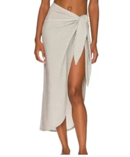 MSRP $65 Good American Silver Sparkle Foil Leg Daze Mesh Tie Sarong, Size 0-4