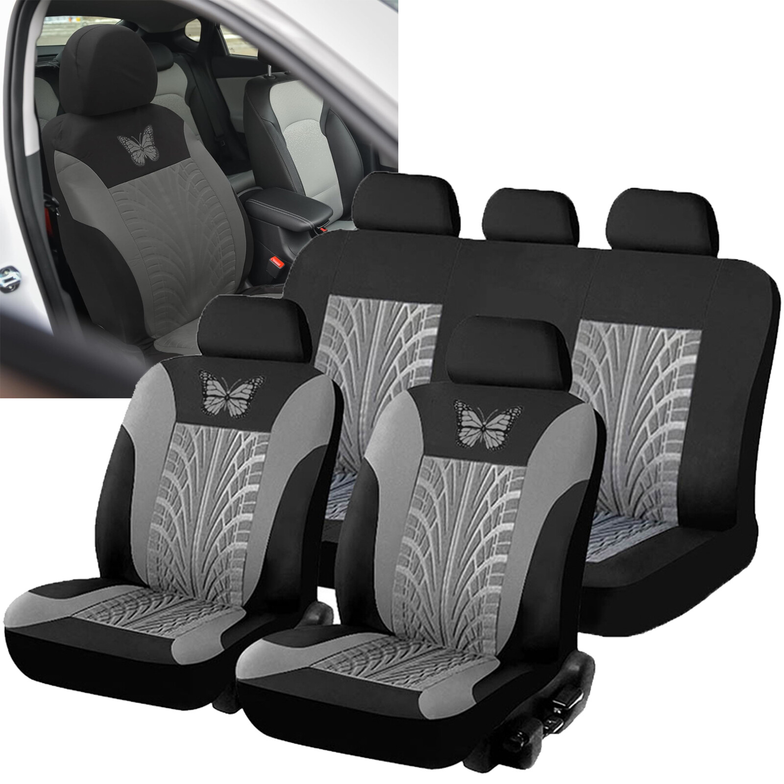 9Pcs Universal Car Seat Cover Set 3D Butterfly Auto Seat Cushion Protectors D5R6