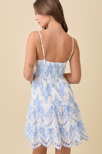 Eyelet Tiered Mini Dress with Scallop Hem - Main Strip image 2
