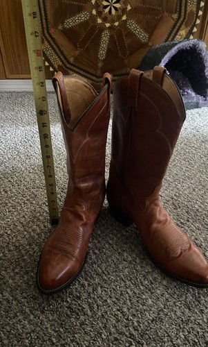 VINTAGE TONY LAMA Wingtip Brown Cowboy Boots MEN'S SZ 12 USA Very Good Cond. - Picture 8 of 18