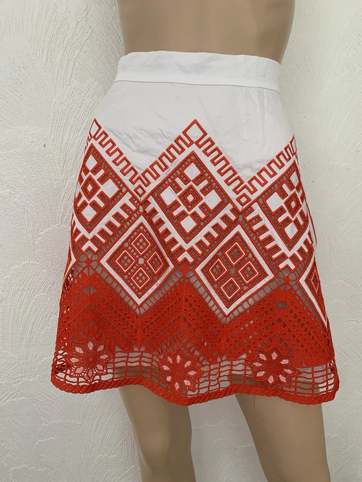 Minifalda TEMPERLEY LONDON Algodón Amalfi Bordada Blanca Roja UK 8 US 4 S RARA Foto 2 de 4