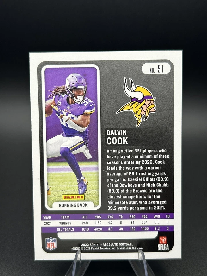 2022 Panini Absolute Football Dalvin Cook Base Card #91 Minnesota Vikings - Image 2 of 2