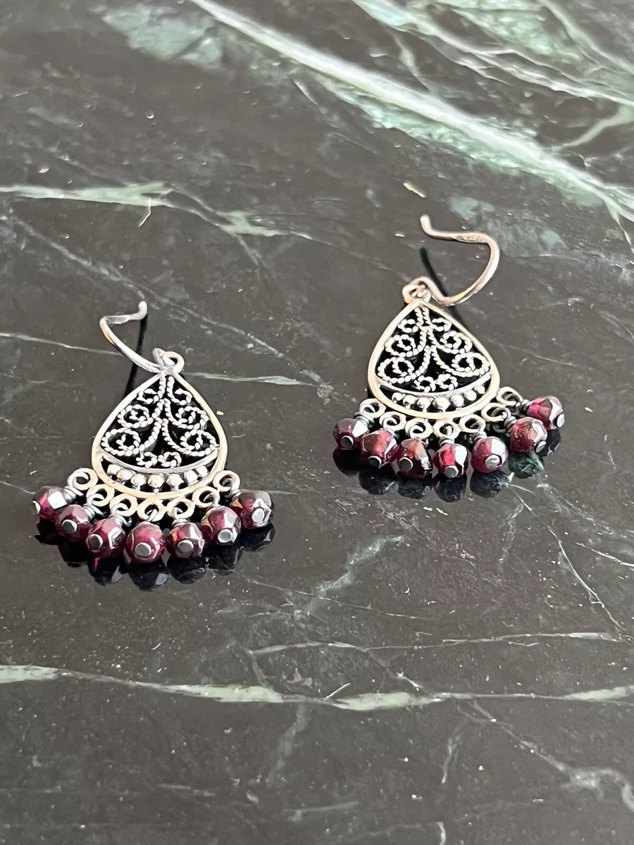Silpada Oxidized Sterling Silver Filigree Garnet Bead Drop