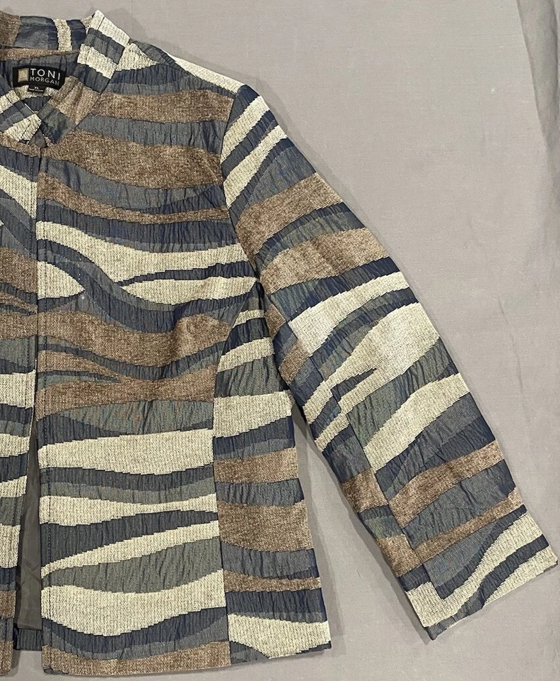 Chaqueta Blazer Toni Morgan Mujer XL Marrón Geométrica Mezcla de Poli Diseñador Ciudad EE. UU. Foto 2 de 4