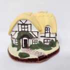Vintage Ceramic Cottage Figurine With Thatch Roof For Collectors Or Decor